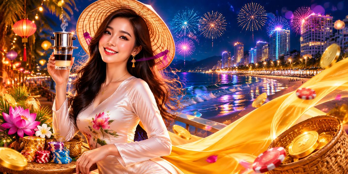 Người dùng tại Nha Trang đội nón lá sử dụng ứng dụng cá cược trên điện thoại tại bờ biển